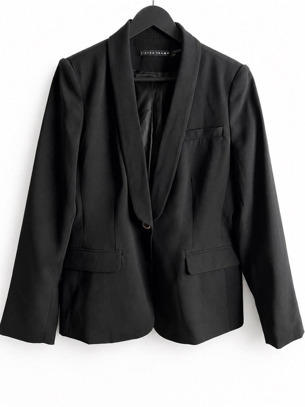 Ivanka Trump Black Blazer Size 10 Shawl Collar Gold Button Career